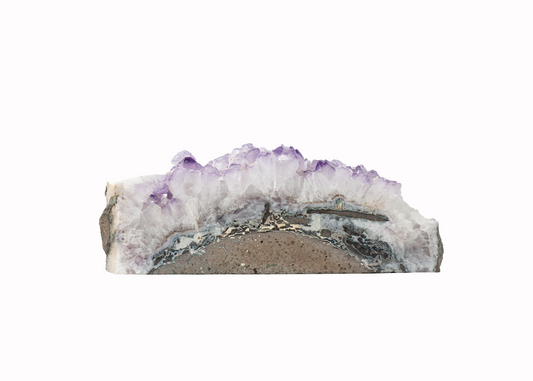 An Amethyst Druzy wave mineral specimen with a translucent purple amethyst crystals on a wave-like formation.
