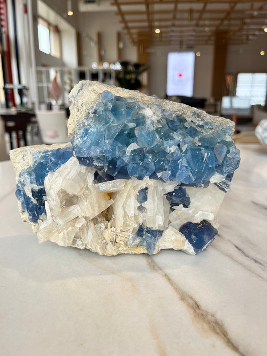 Rare Blue Fluorite in Barite