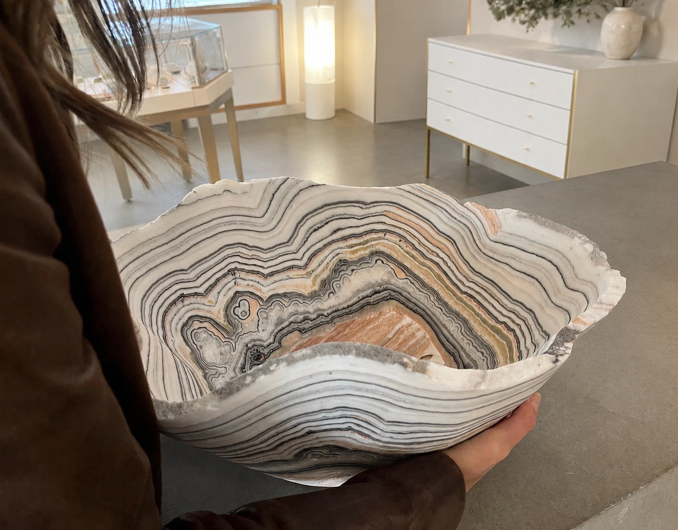 Large Sculptural Stone Bowl | Zebra Calcite