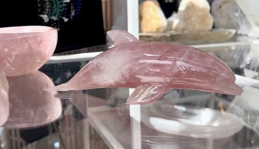 Hand-Carved Rose Quartz Dolphin