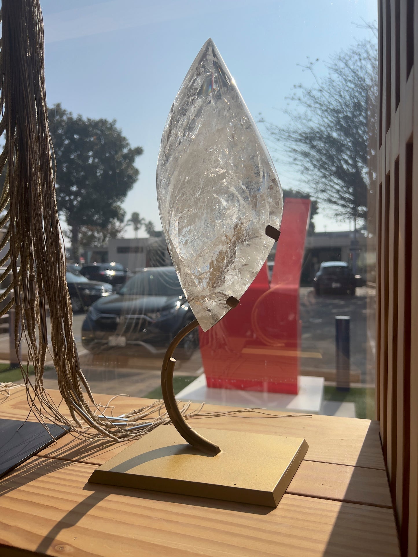 Statement Clear Quartz Flame on Brass Stand Crystal Sculpture for Modern Interiors