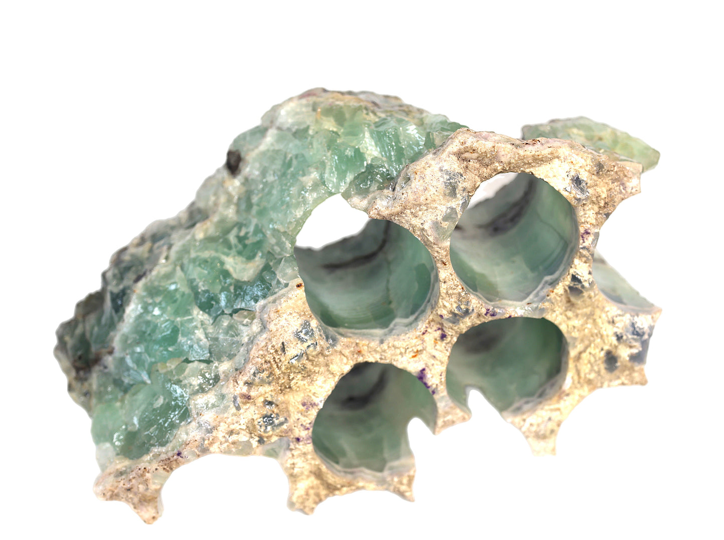 Carved natural green fluorite wine rack with 4 bottle slots