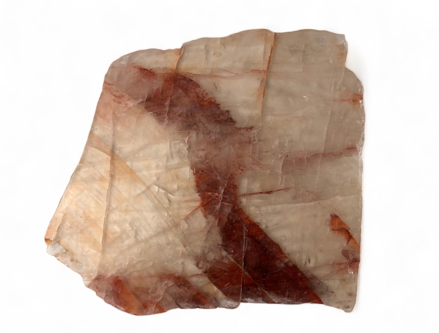 quartz platter with red wine colored bands and natural hematite inclusions