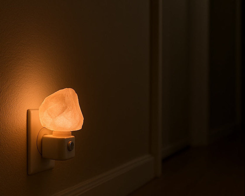 Decorative night light on a wall in a dimly lit room