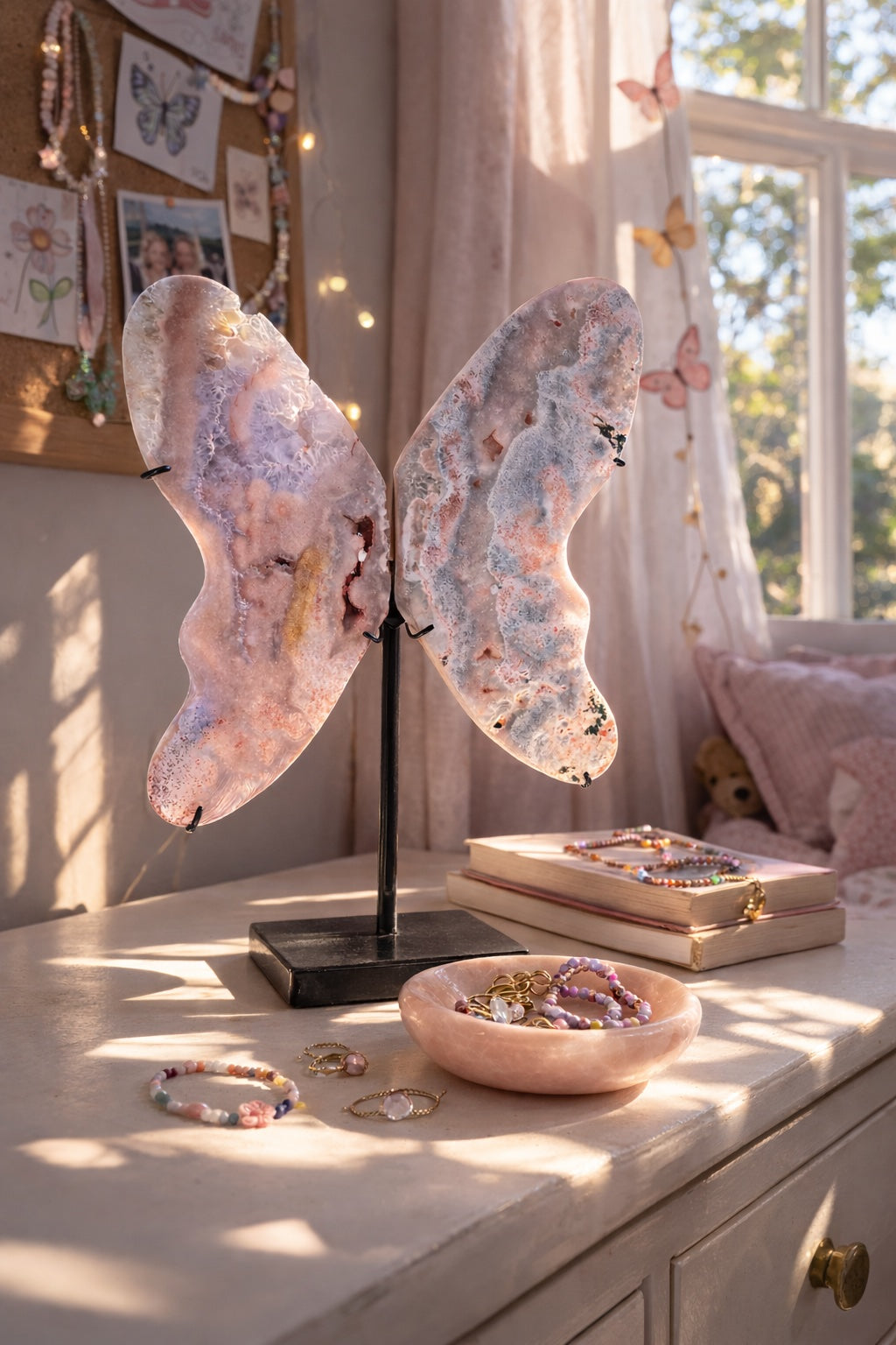 Pink Amethyst Wings Sculpture – Natural Crystal Statement Decor