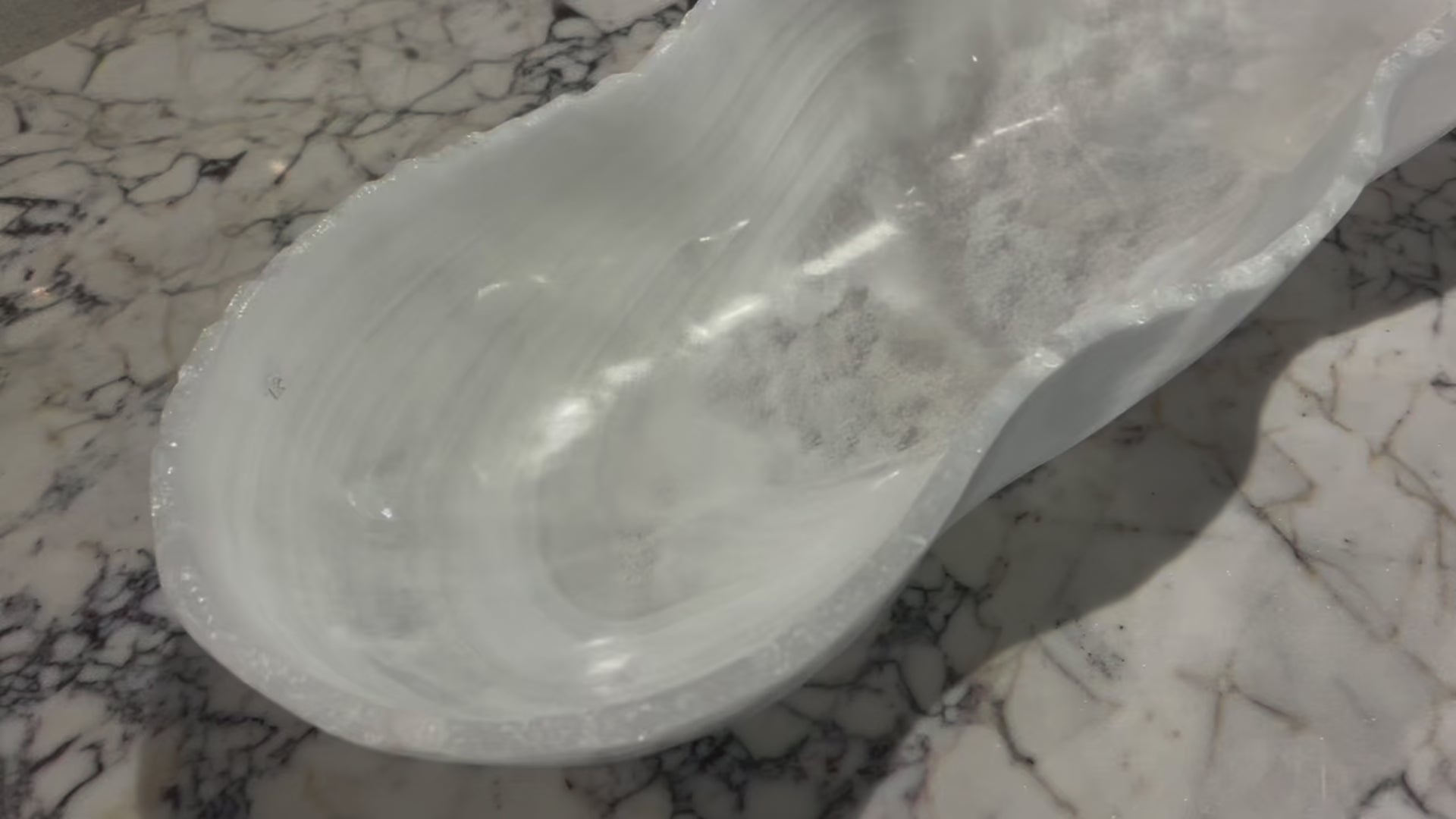 Oblong White Onyx Bowl Hand Carved Crystal Centerpiece from Mexico