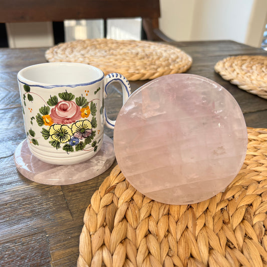 Rose quartz coaster with cup