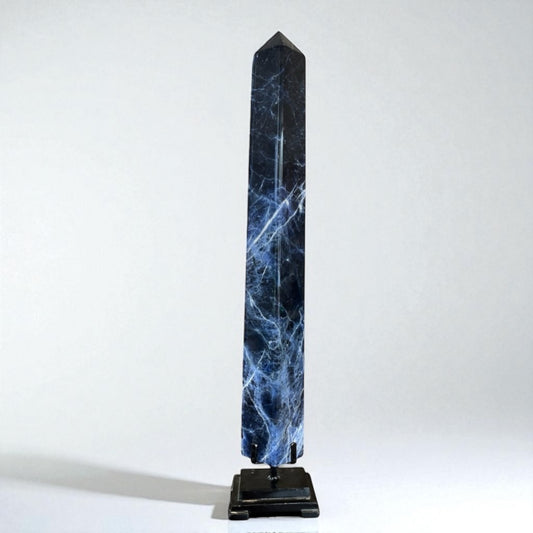 Sodalite Crystal Tower Sculptural Blue Stone Accent for Modern Interiors