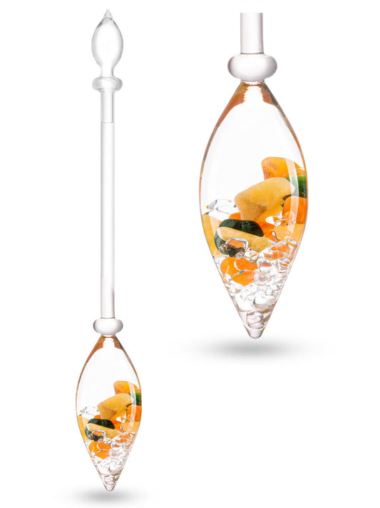 VitaJuwel Happiness crystal gemstone water vial with carnelian, jade, orange calcite, and quartz in a glass wand