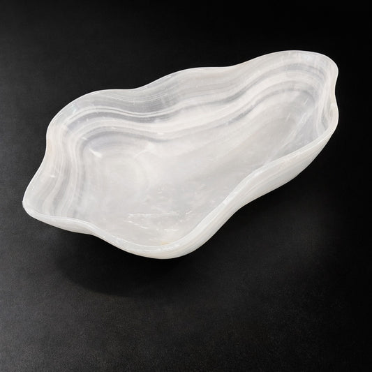Hand Carved White Onyx Decorative Bowl – Natural Stone Centerpiece