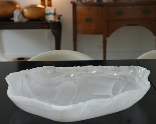 Onyx Bowl White Hand Carved