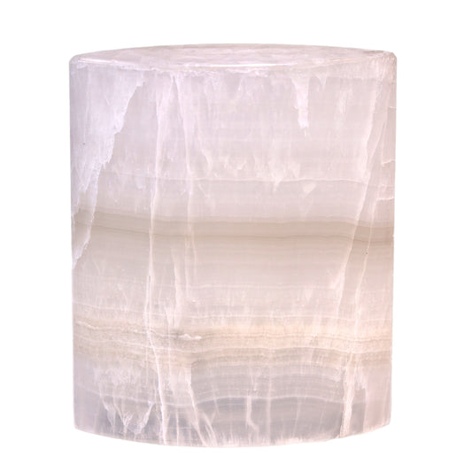 Polished white banded onyx elliptical lamp base with a smooth finish