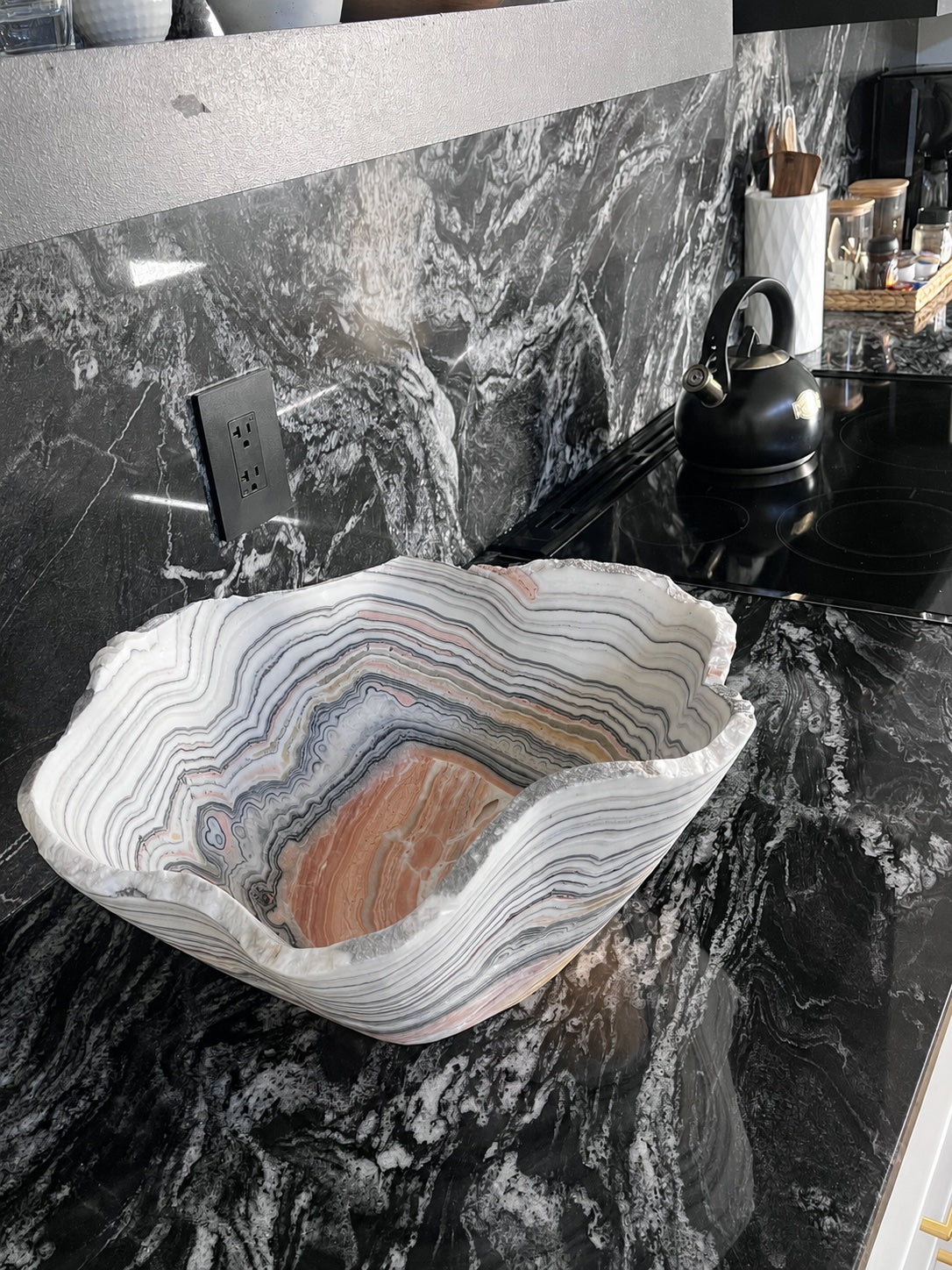 Large Sculptural Stone Bowl | Zebra Calcite