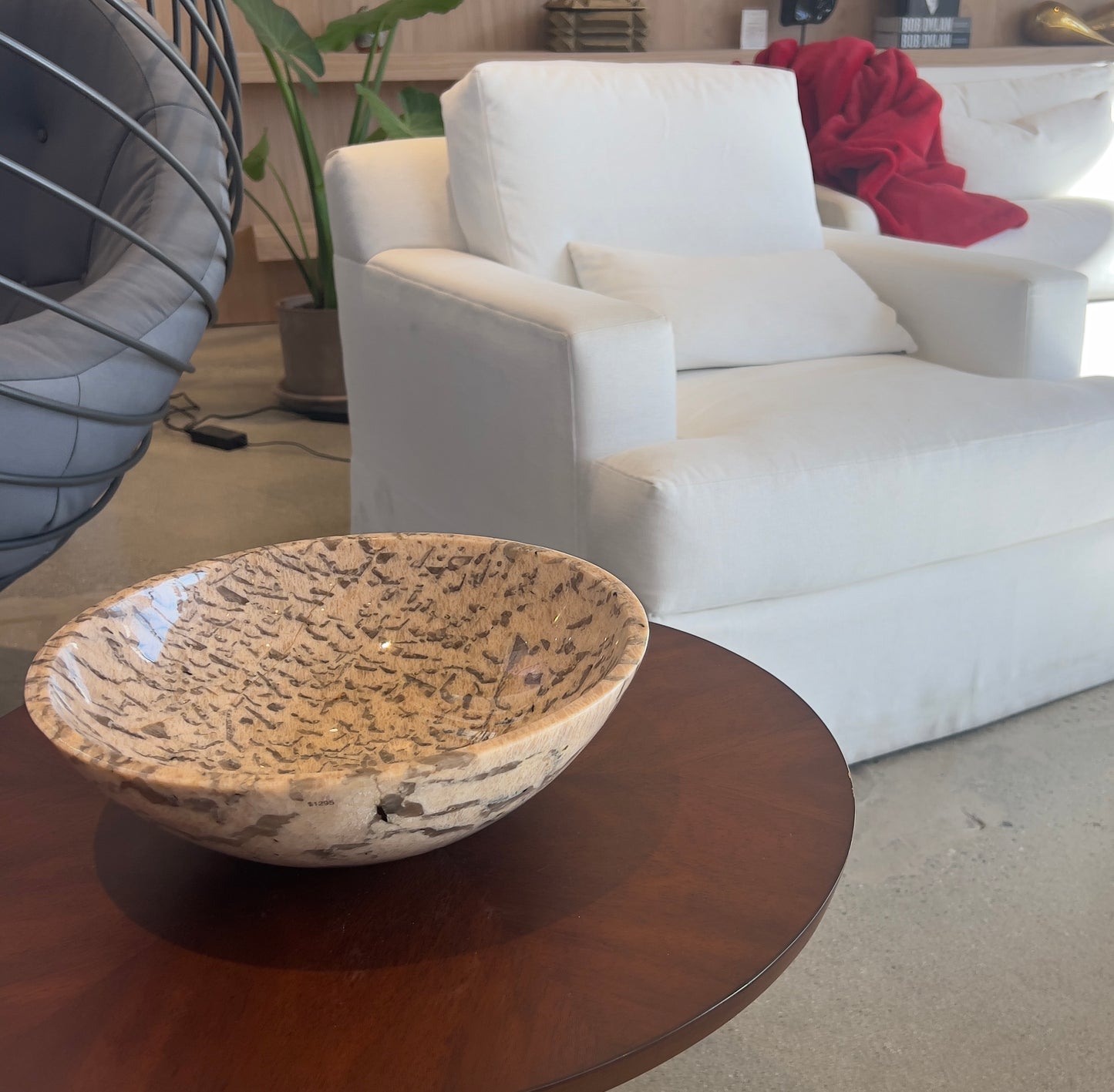 Rare Hand-Carved Peach Zebradorite Bowl